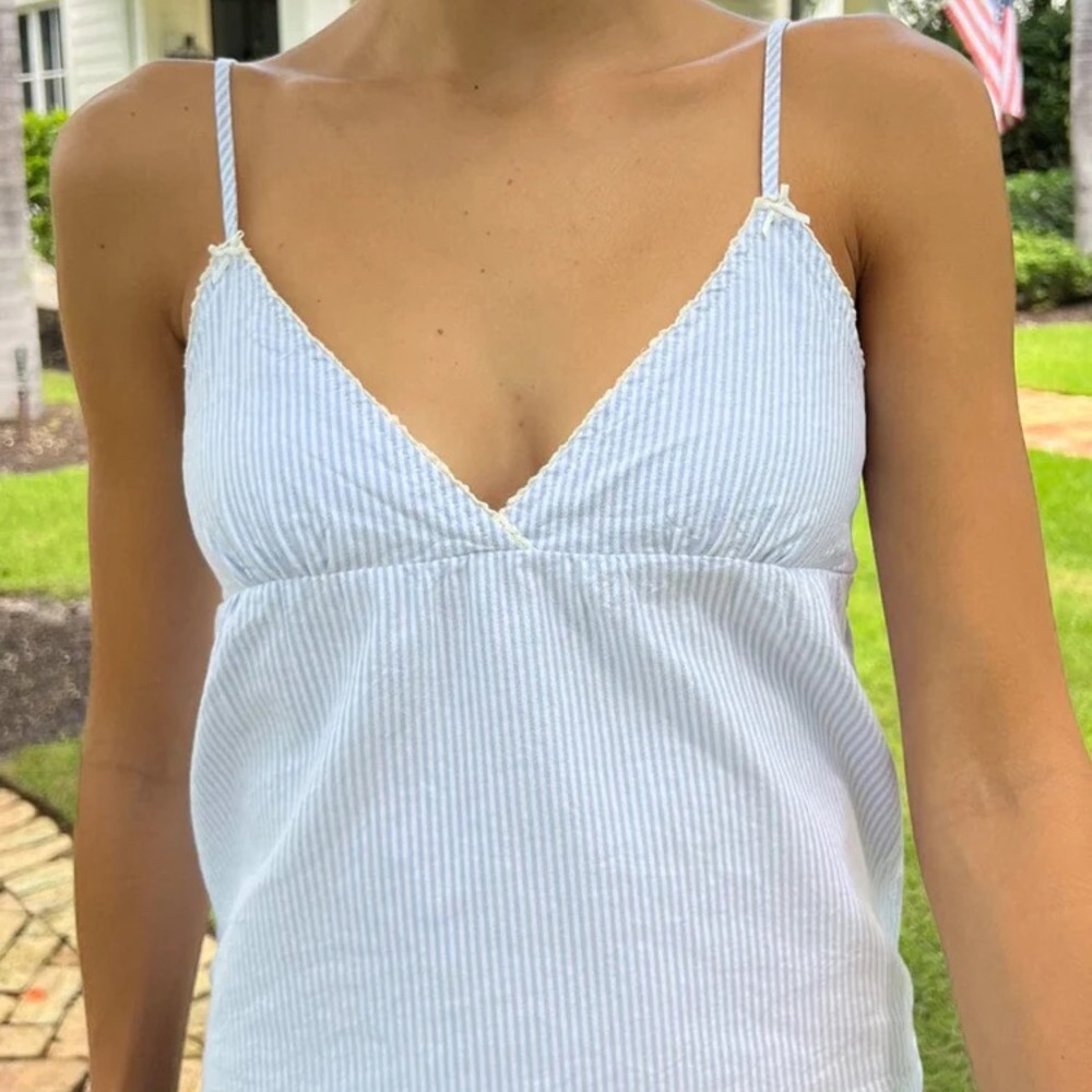 Brandy Melville Light Blue and White Camisole top
